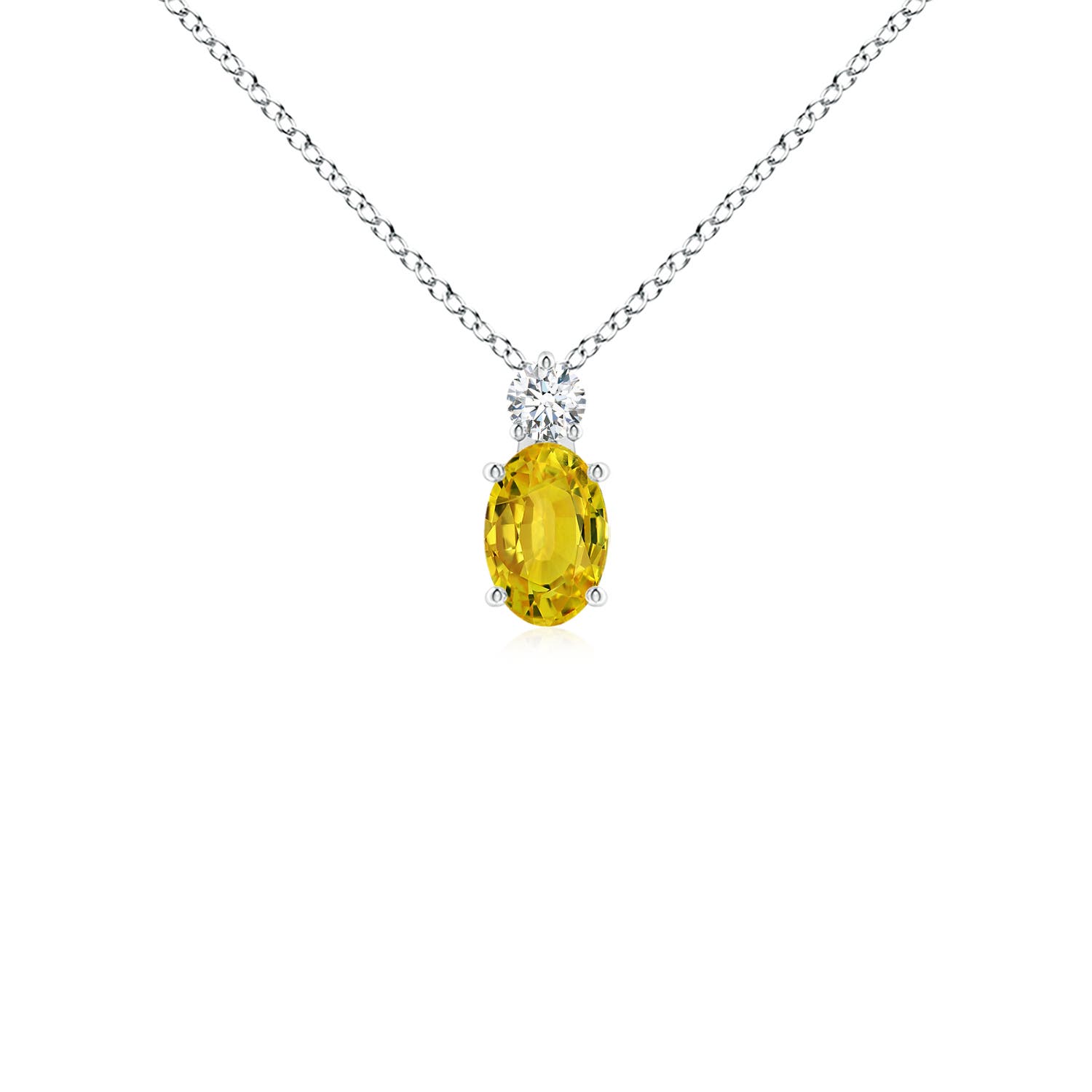 6x4mm AAAA Oval Yellow Sapphire Solitaire Pendant with Diamond in White Gold