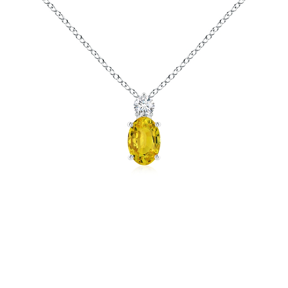 6x4mm AAAA Oval Yellow Sapphire Solitaire Pendant with Diamond in White Gold 