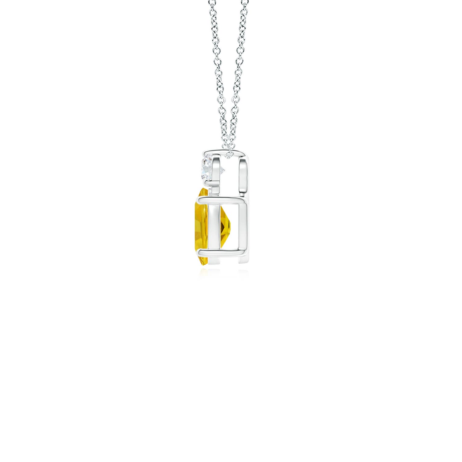 6x4mm AAAA Oval Yellow Sapphire Solitaire Pendant with Diamond in White Gold