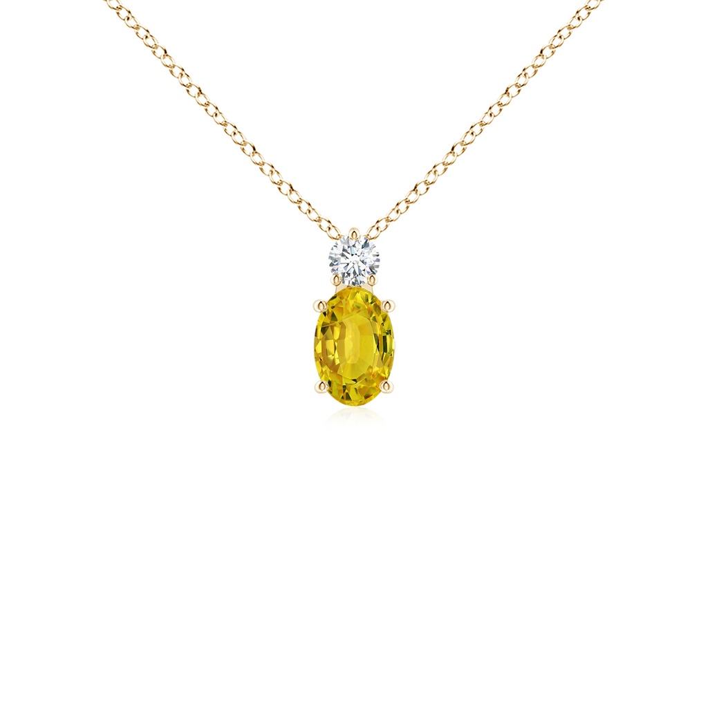 6x4mm AAAA Oval Yellow Sapphire Solitaire Pendant with Diamond in Yellow Gold