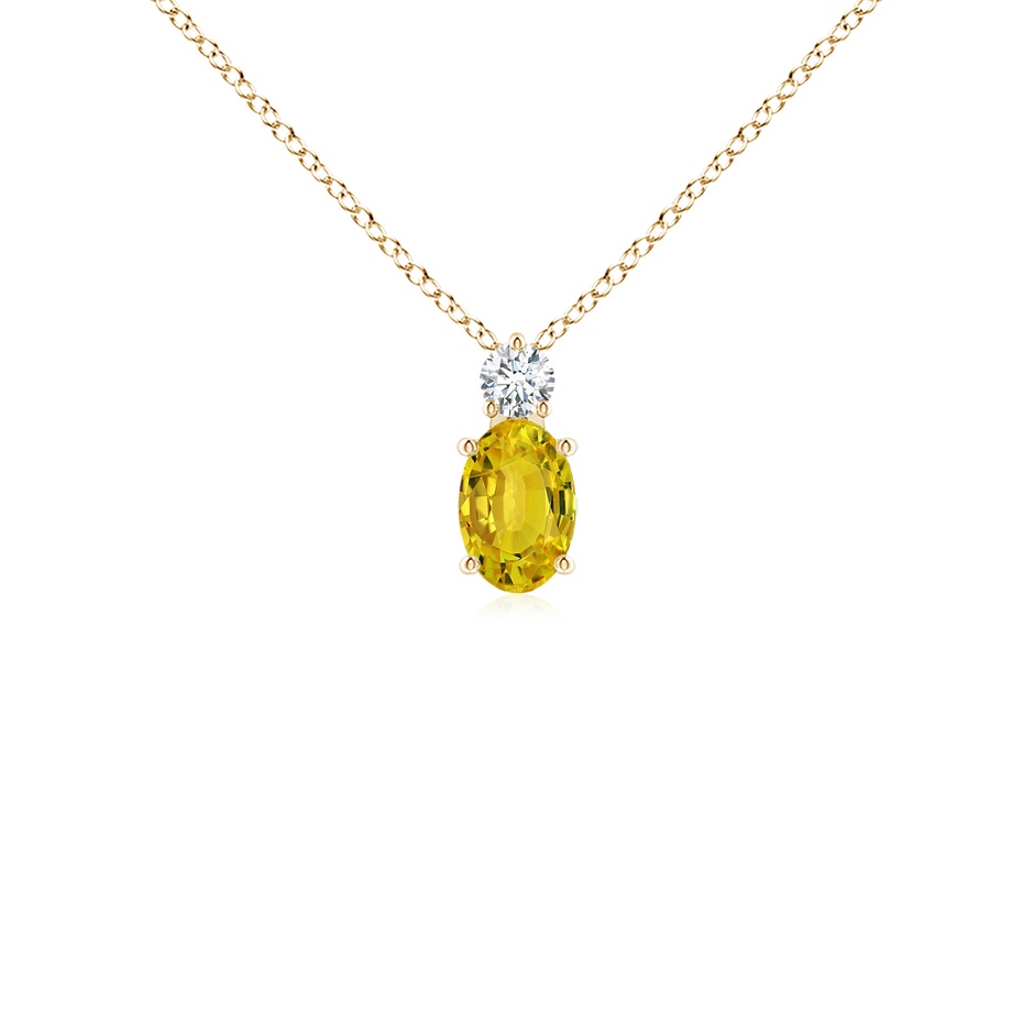 6x4mm AAAA Oval Yellow Sapphire Solitaire Pendant with Diamond in Yellow Gold 