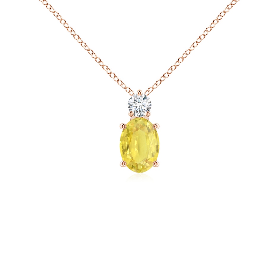 7x5mm A Oval Yellow Sapphire Solitaire Pendant with Diamond in Rose Gold 