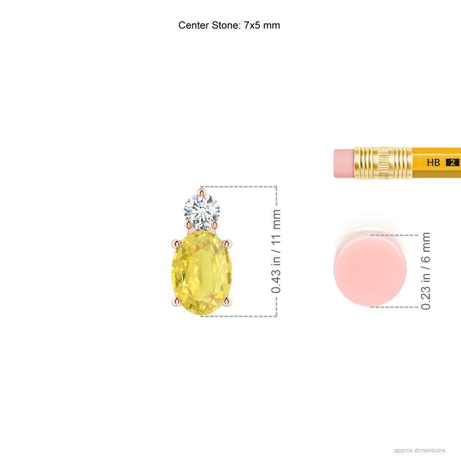 7x5mm A Oval Yellow Sapphire Solitaire Pendant with Diamond in Rose Gold ruler