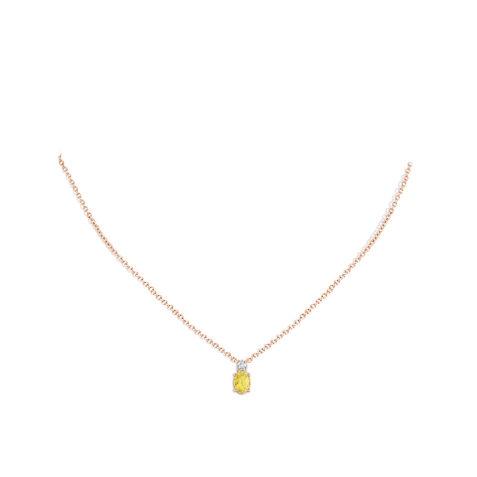 7x5mm A Oval Yellow Sapphire Solitaire Pendant with Diamond in Rose Gold body-neck