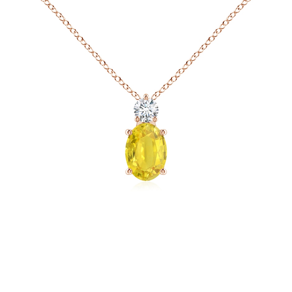 7x5mm AA Oval Yellow Sapphire Solitaire Pendant with Diamond in Rose Gold 