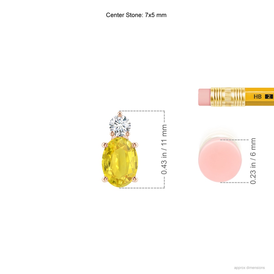 7x5mm AA Oval Yellow Sapphire Solitaire Pendant with Diamond in Rose Gold ruler