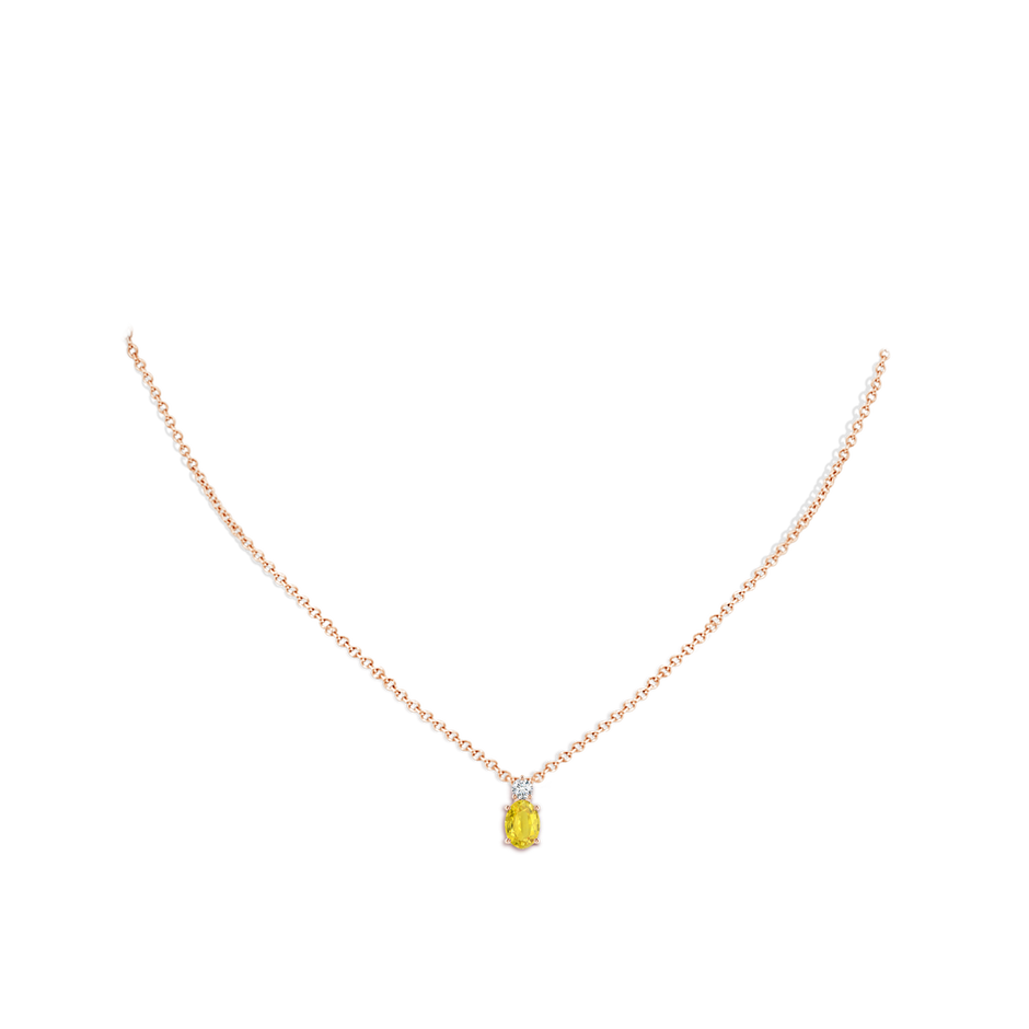 7x5mm AA Oval Yellow Sapphire Solitaire Pendant with Diamond in Rose Gold body-neck