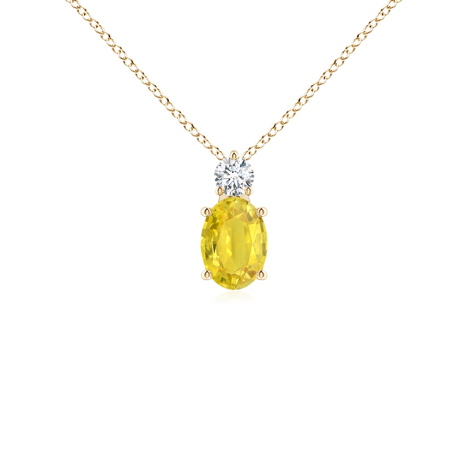 7x5mm AA Oval Yellow Sapphire Solitaire Pendant with Diamond in Yellow Gold 