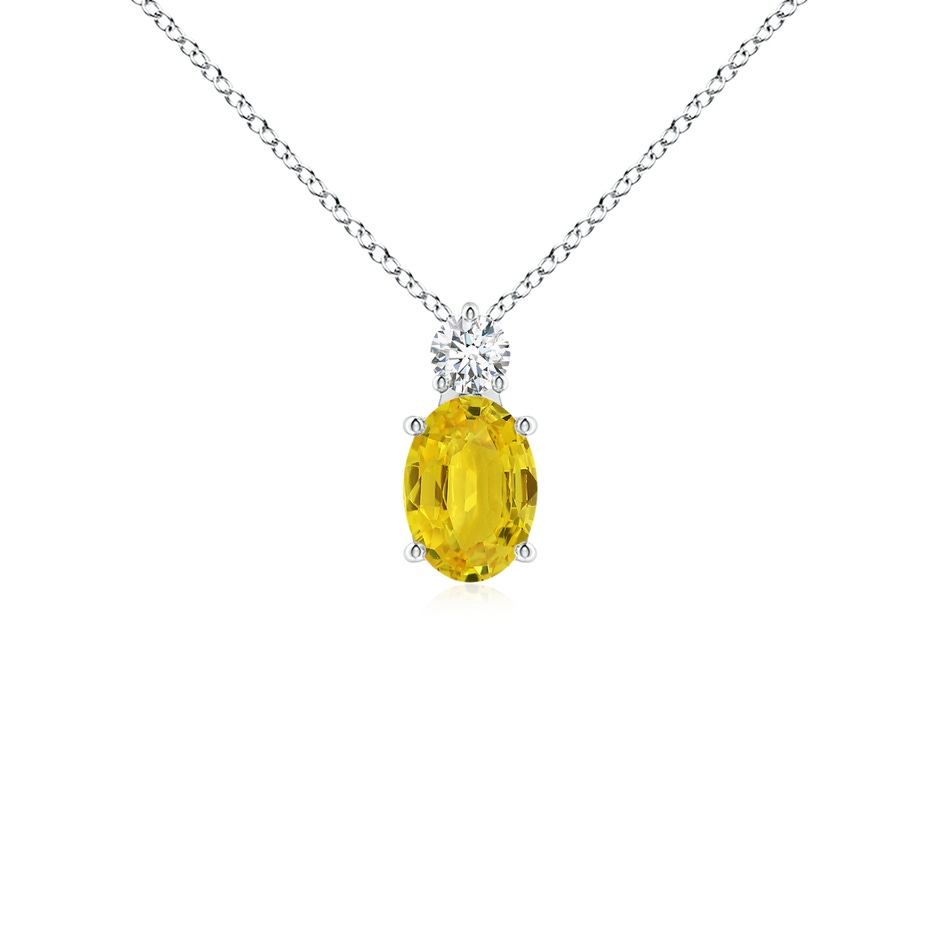 7x5mm AAA Oval Yellow Sapphire Solitaire Pendant with Diamond in White Gold 