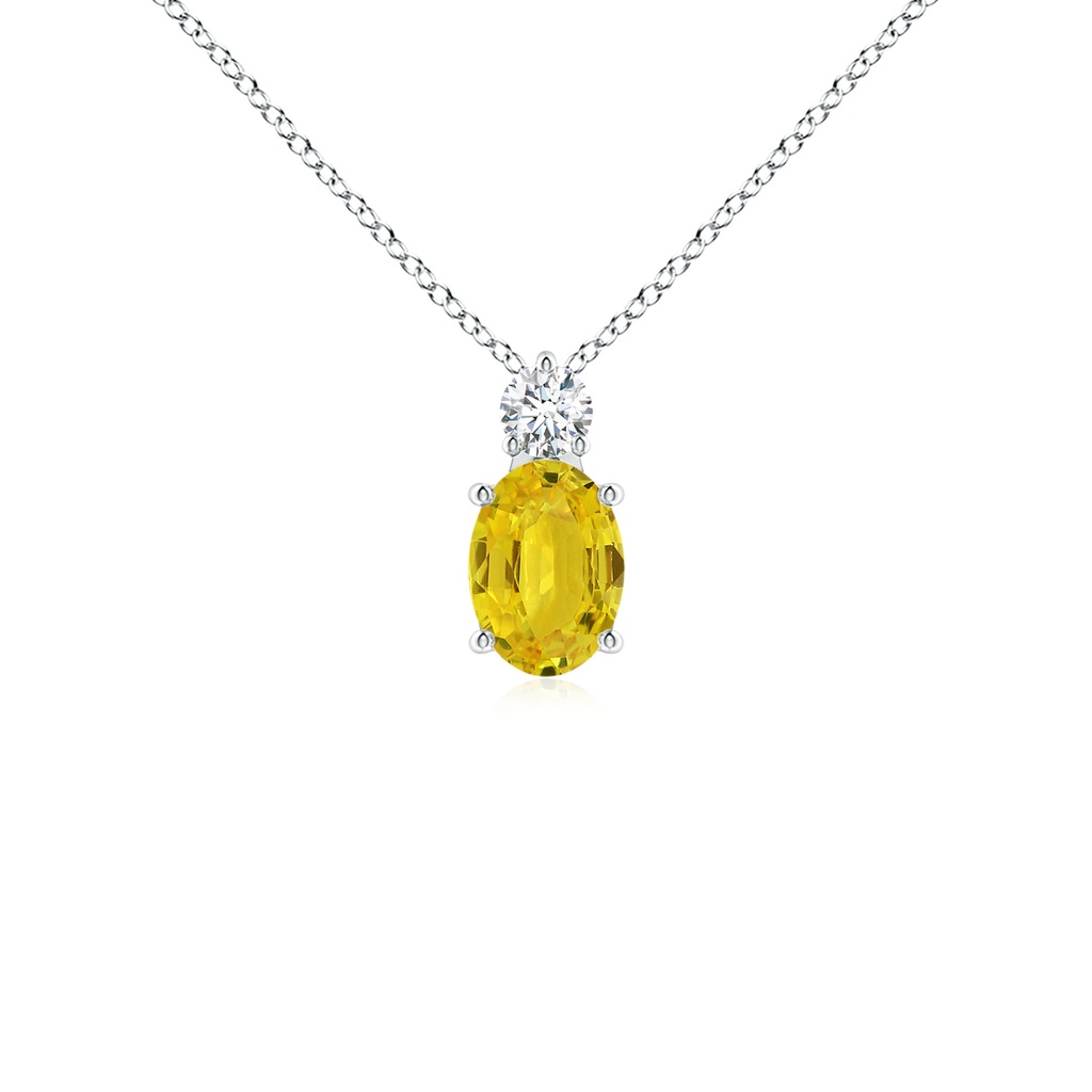 7x5mm AAA Oval Yellow Sapphire Solitaire Pendant with Diamond in White Gold