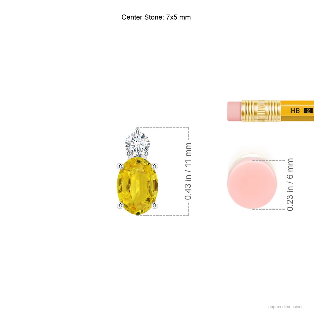 7x5mm AAA Oval Yellow Sapphire Solitaire Pendant with Diamond in White Gold Ruler