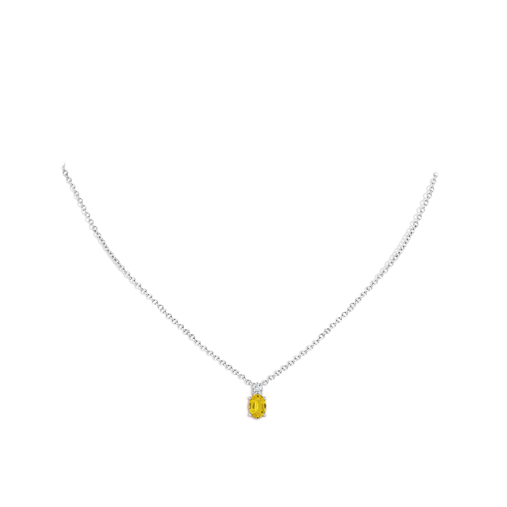 7x5mm AAA Oval Yellow Sapphire Solitaire Pendant with Diamond in White Gold Body-Neck