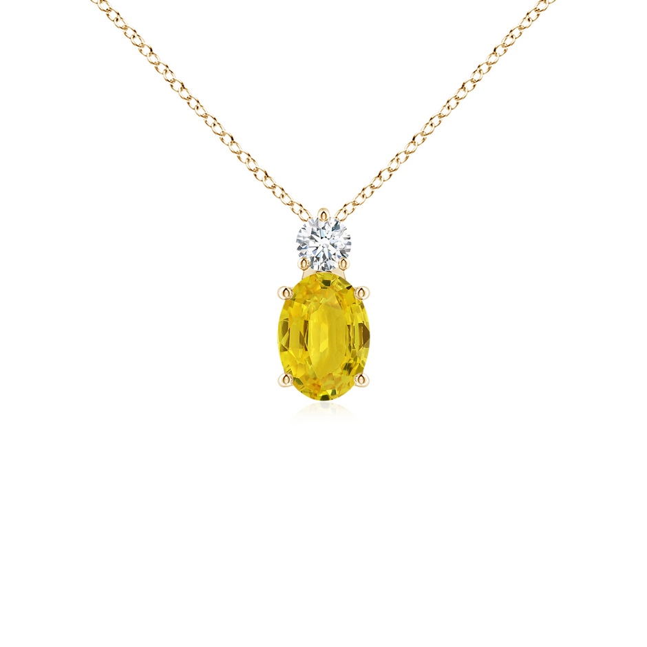 7x5mm AAA Oval Yellow Sapphire Solitaire Pendant with Diamond in Yellow Gold 