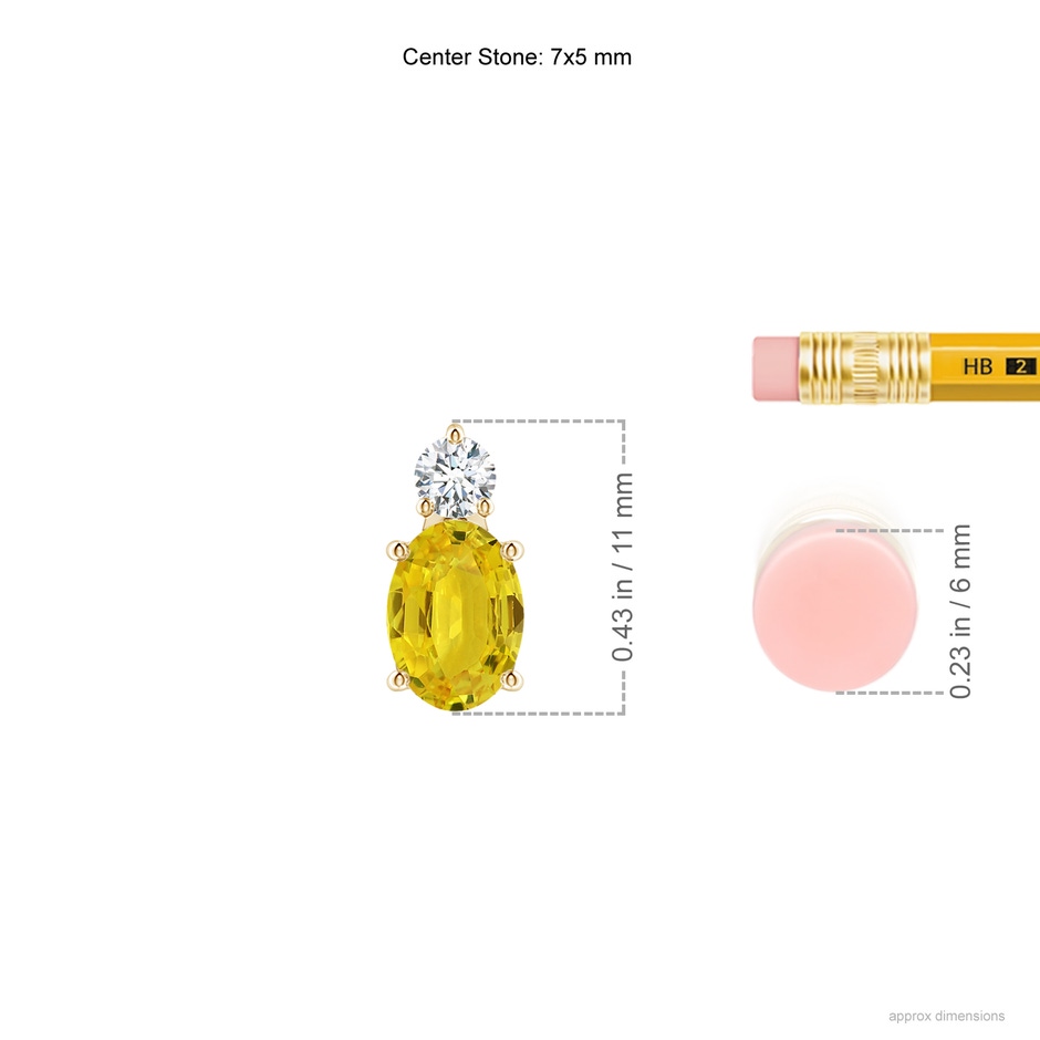 7x5mm AAA Oval Yellow Sapphire Solitaire Pendant with Diamond in Yellow Gold ruler
