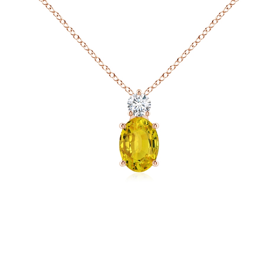 7x5mm AAAA Oval Yellow Sapphire Solitaire Pendant with Diamond in Rose Gold 