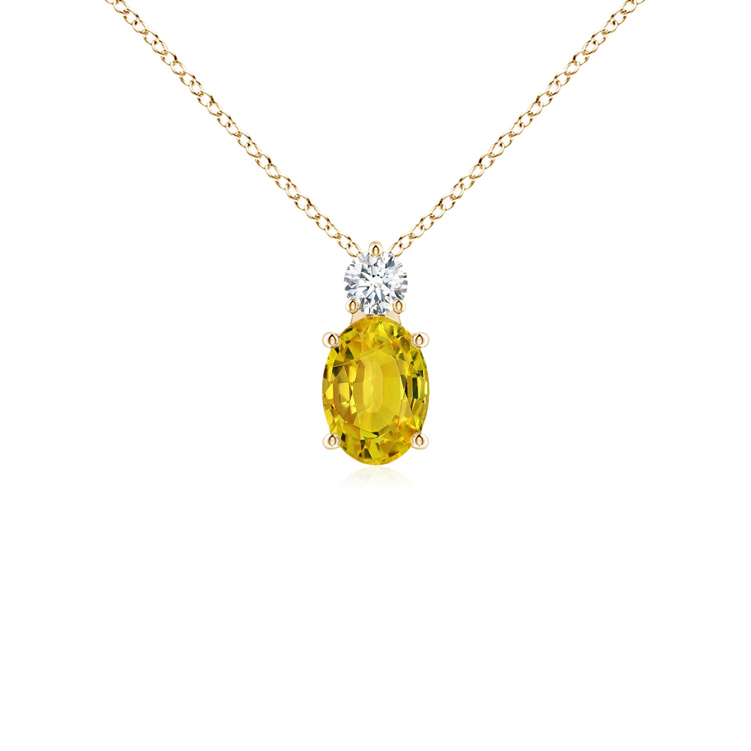 7x5mm AAAA Oval Yellow Sapphire Solitaire Pendant with Diamond in Yellow Gold