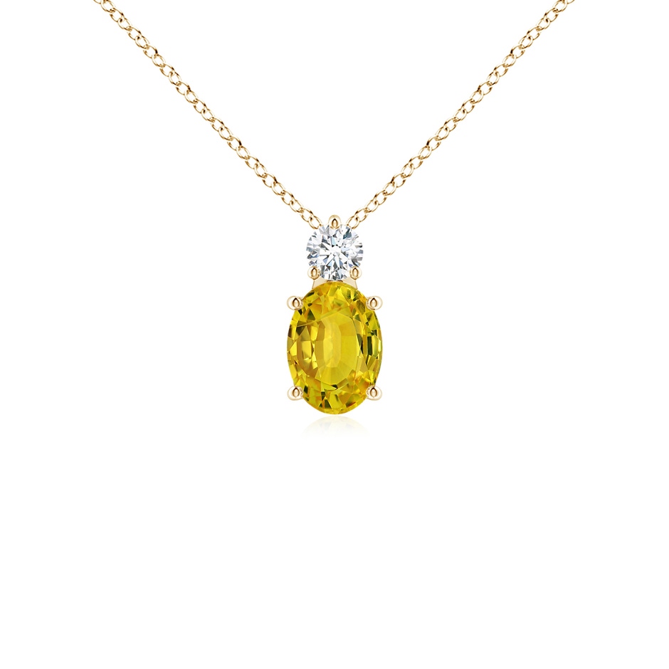 7x5mm AAAA Oval Yellow Sapphire Solitaire Pendant with Diamond in Yellow Gold 