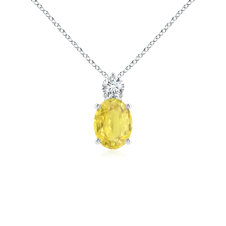 8x6mm A Oval Yellow Sapphire Solitaire Pendant with Diamond in White Gold 