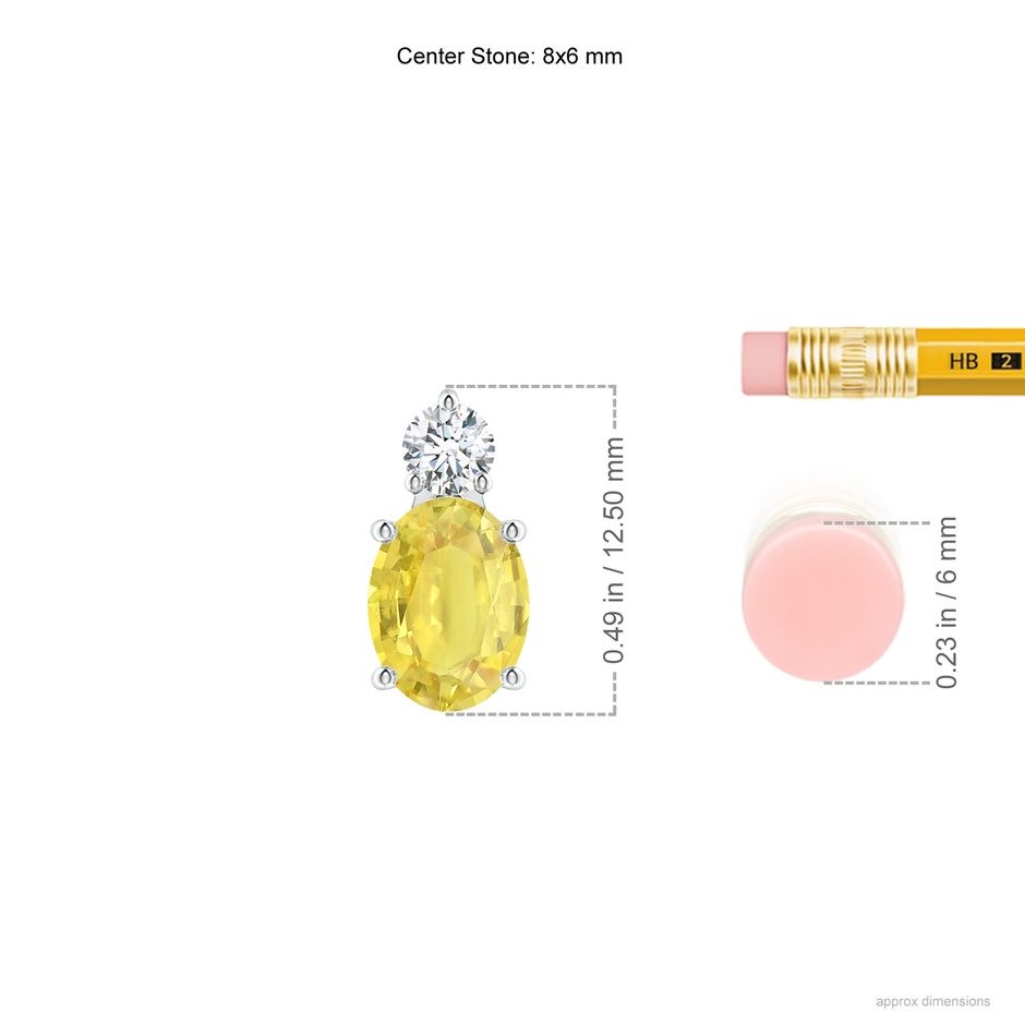8x6mm A Oval Yellow Sapphire Solitaire Pendant with Diamond in White Gold ruler