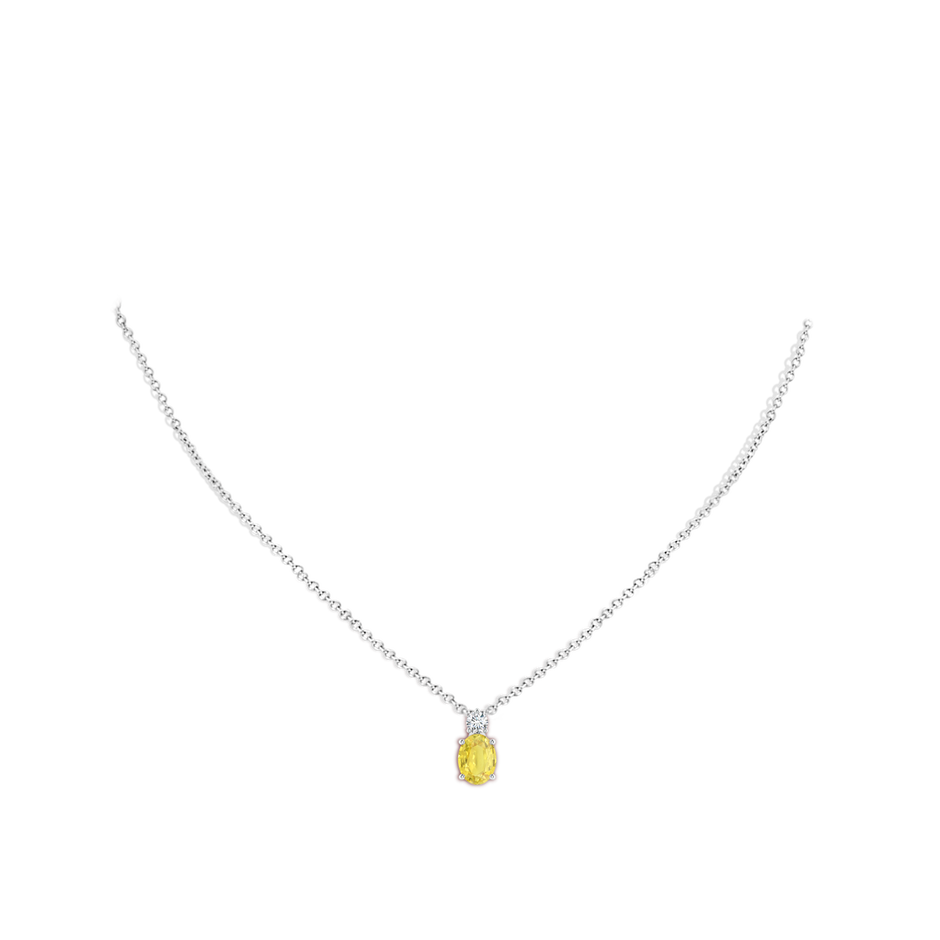 8x6mm A Oval Yellow Sapphire Solitaire Pendant with Diamond in White Gold body-neck