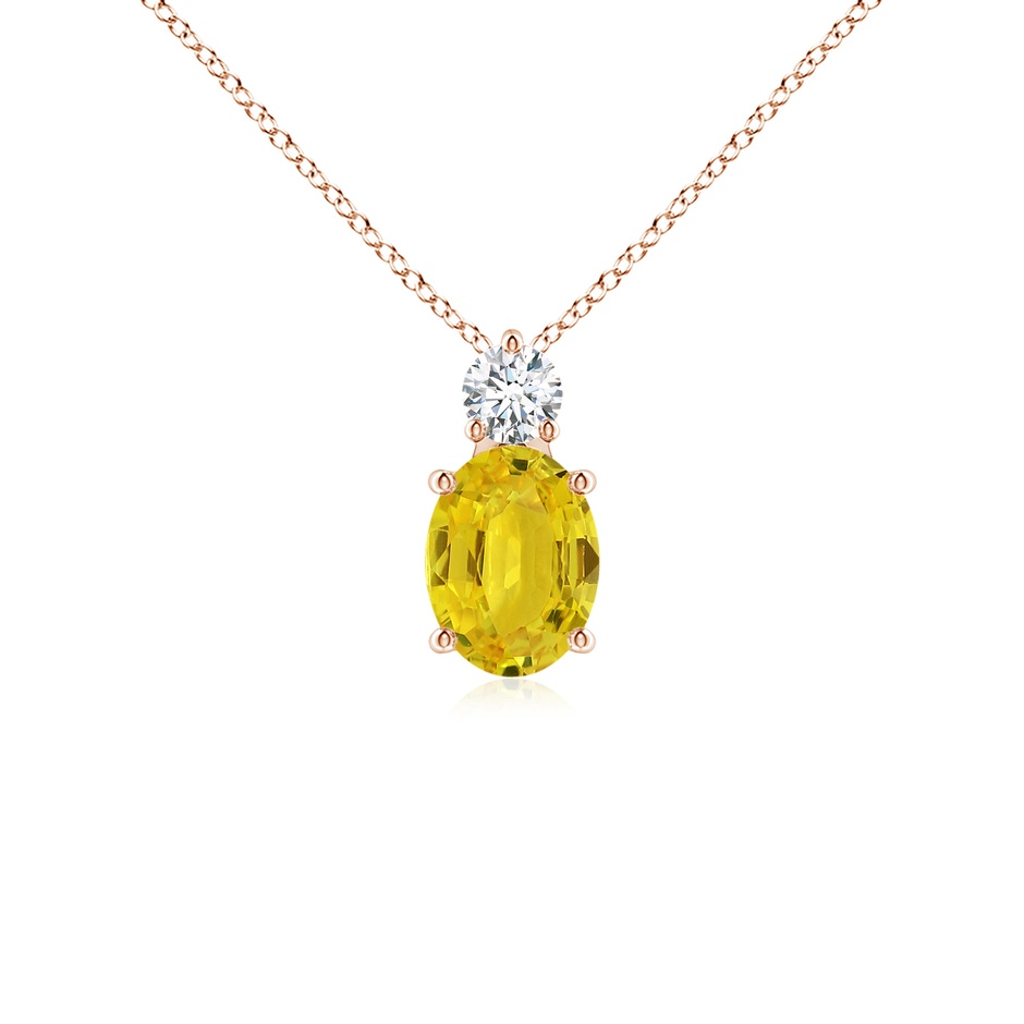 8x6mm AAA Oval Yellow Sapphire Solitaire Pendant with Diamond in Rose Gold 