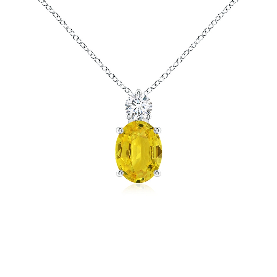 8x6mm AAA Oval Yellow Sapphire Solitaire Pendant with Diamond in White Gold 