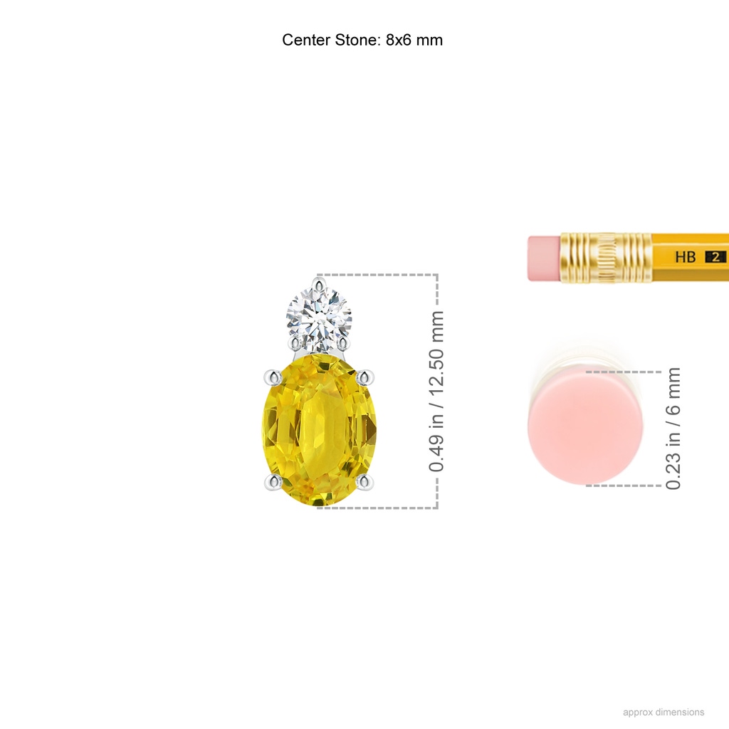 8x6mm AAA Oval Yellow Sapphire Solitaire Pendant with Diamond in White Gold Ruler