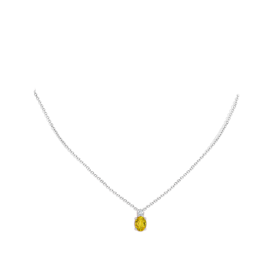 8x6mm AAAA Oval Yellow Sapphire Solitaire Pendant with Diamond in P950 Platinum body-neck
