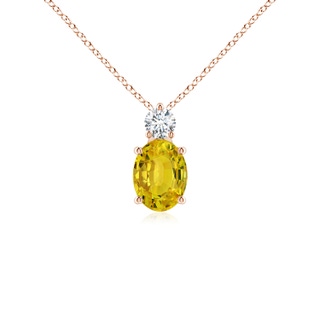 8x6mm AAAA Oval Yellow Sapphire Solitaire Pendant with Diamond in Rose Gold