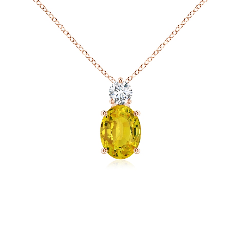 8x6mm AAAA Oval Yellow Sapphire Solitaire Pendant with Diamond in Rose Gold 