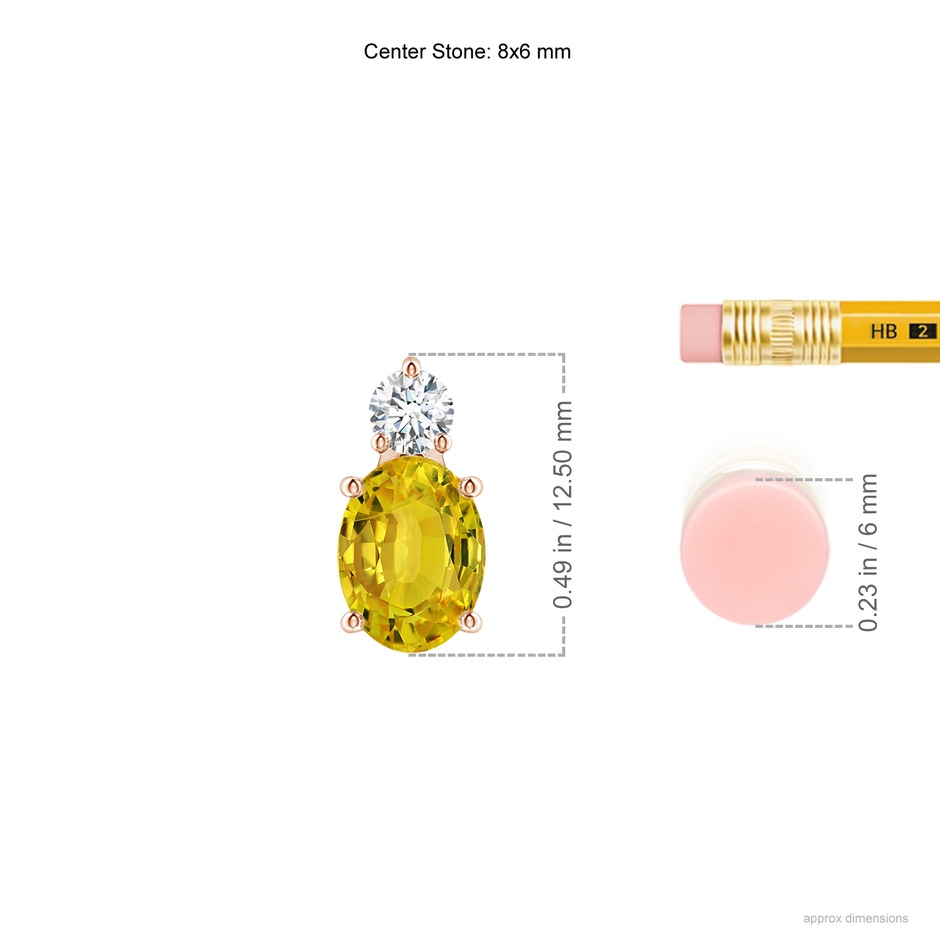 8x6mm AAAA Oval Yellow Sapphire Solitaire Pendant with Diamond in Rose Gold ruler