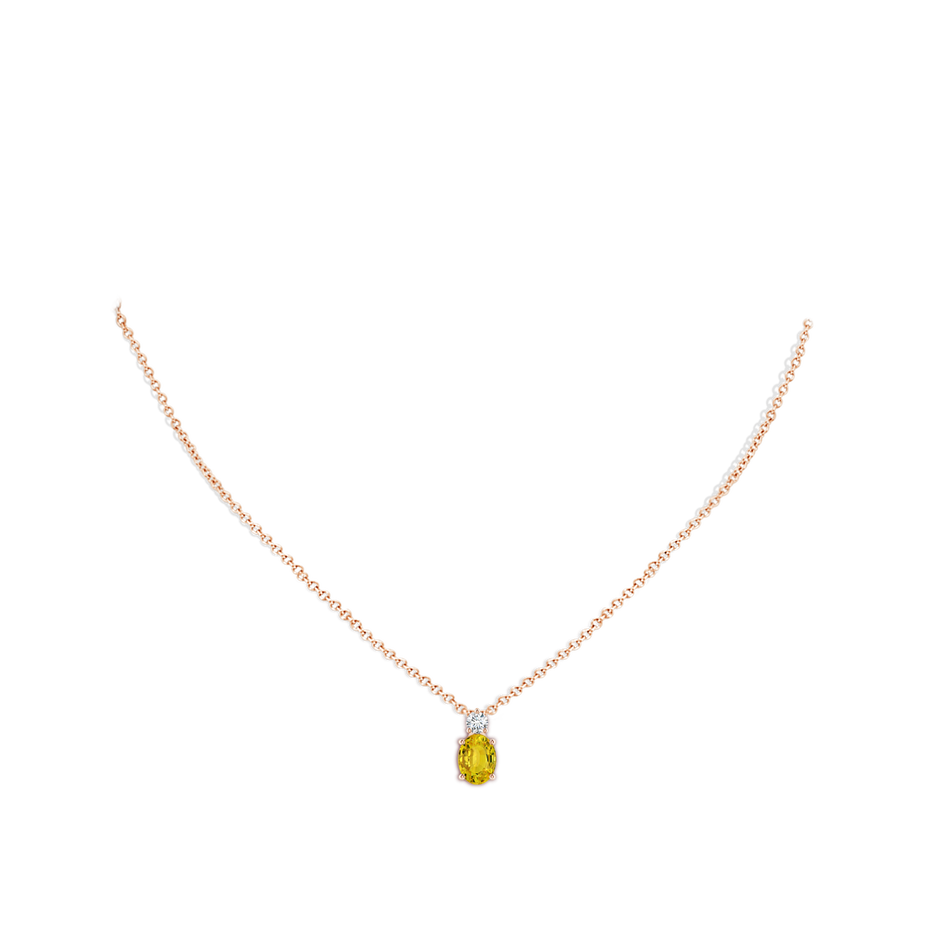 8x6mm AAAA Oval Yellow Sapphire Solitaire Pendant with Diamond in Rose Gold body-neck