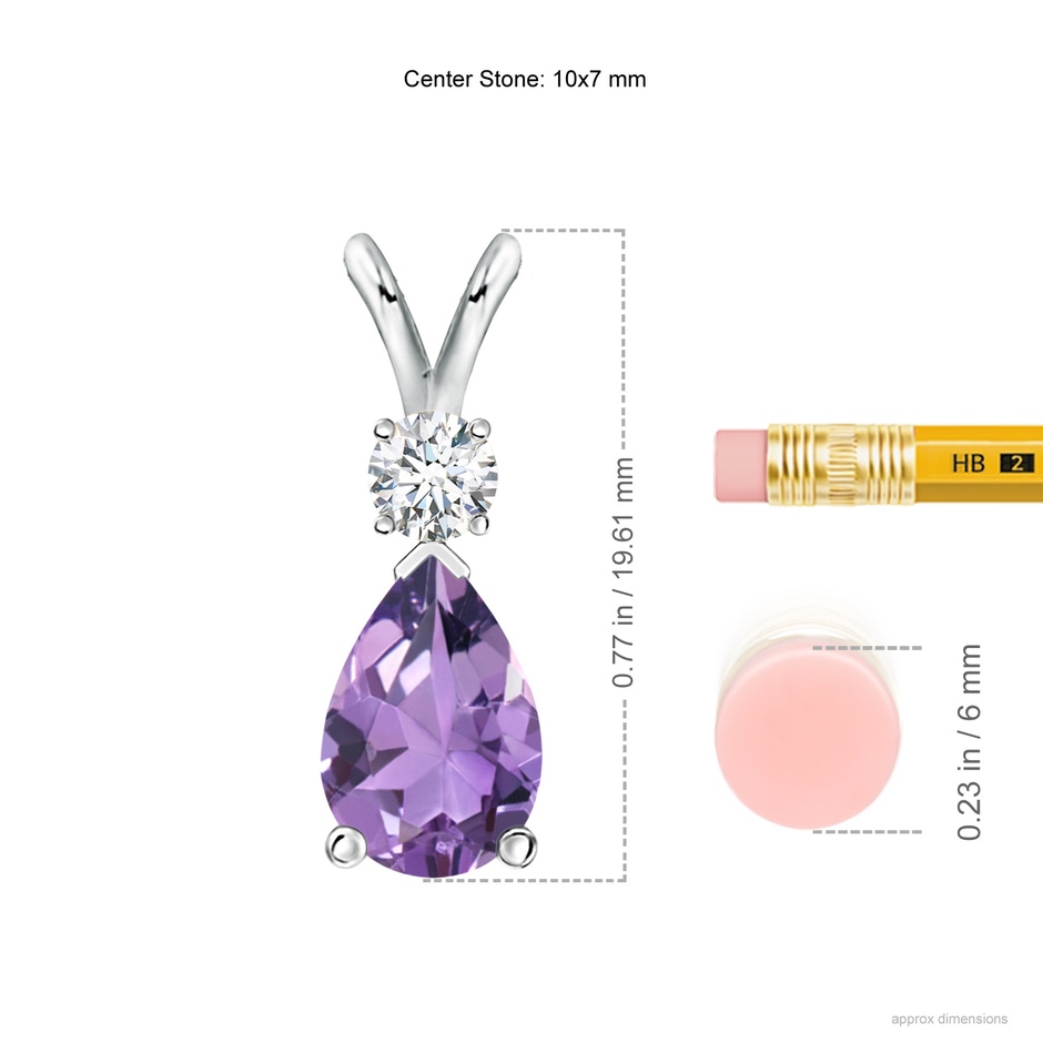 10x7mm A Amethyst Teardrop Pendant with Diamond in P950 Platinum ruler