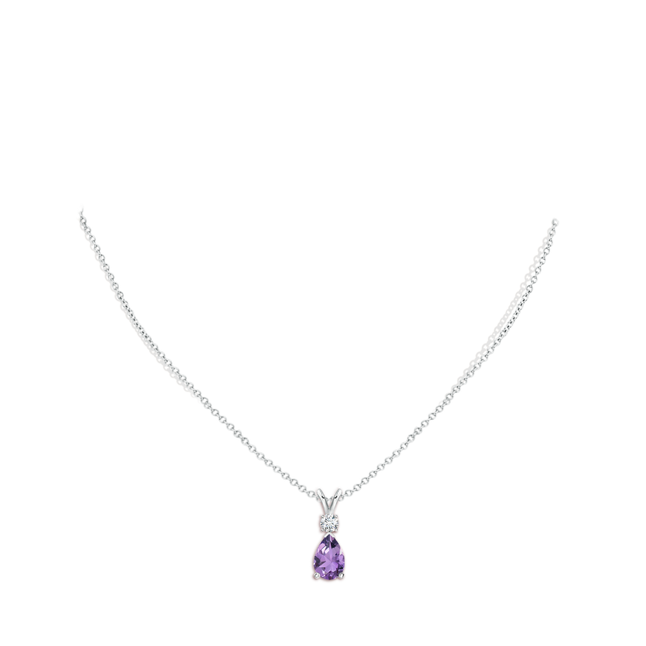 10x7mm A Amethyst Teardrop Pendant with Diamond in P950 Platinum pen