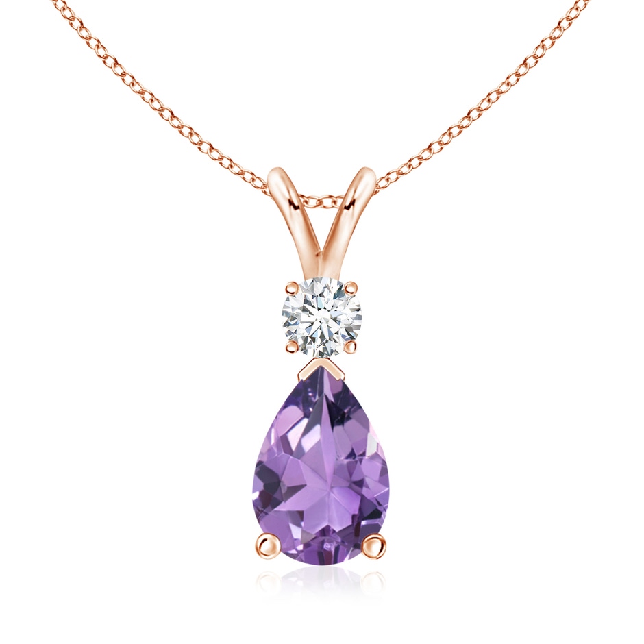 10x7mm A Amethyst Teardrop Pendant with Diamond in Rose Gold 