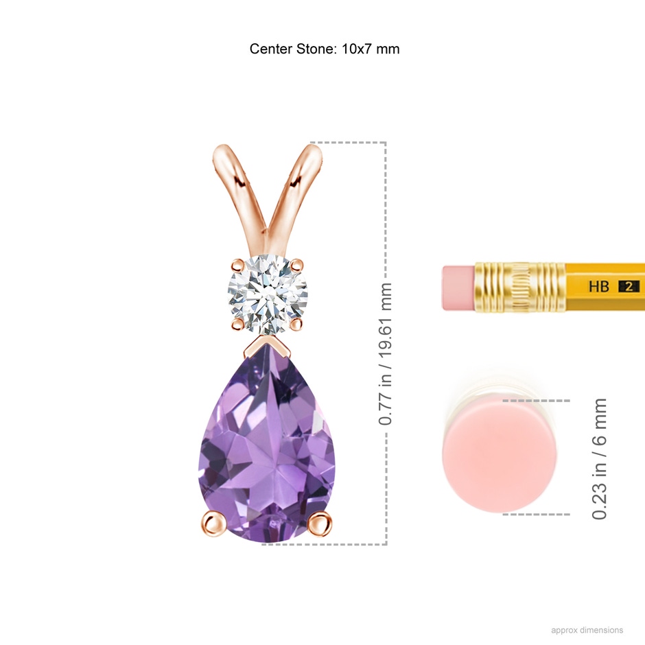 10x7mm A Amethyst Teardrop Pendant with Diamond in Rose Gold ruler