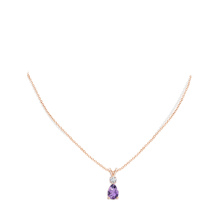 10x7mm A Amethyst Teardrop Pendant with Diamond in Rose Gold pen