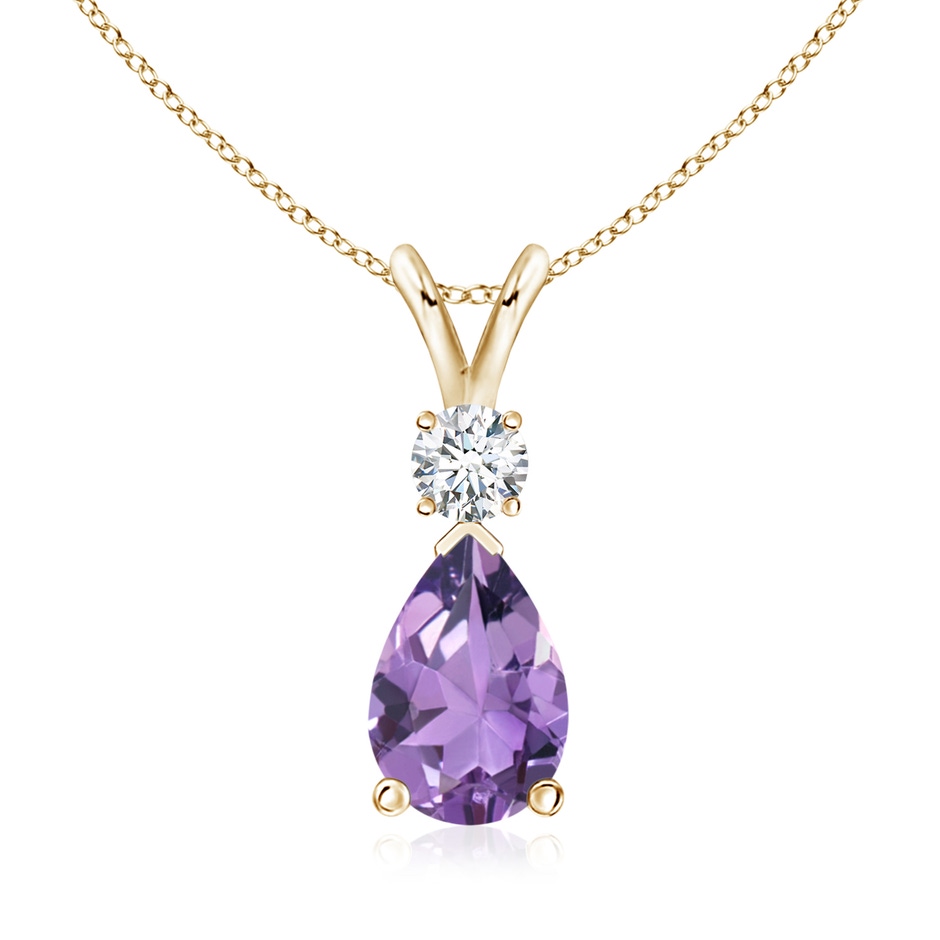 10x7mm A Amethyst Teardrop Pendant with Diamond in Yellow Gold 