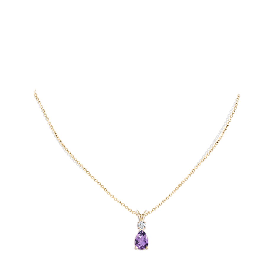 10x7mm A Amethyst Teardrop Pendant with Diamond in Yellow Gold pen