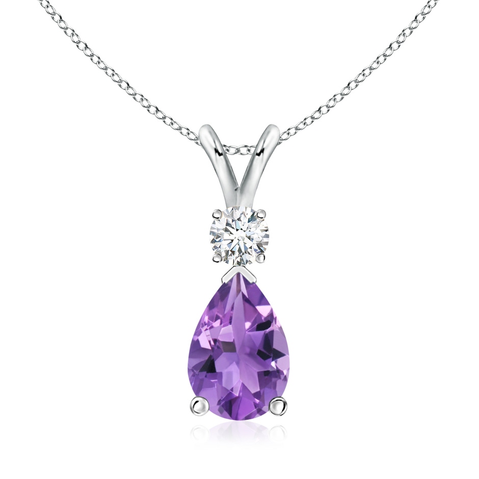 10x7mm AA Amethyst Teardrop Pendant with Diamond in White Gold 