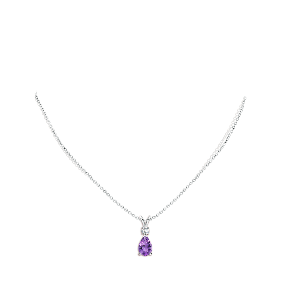 10x7mm AA Amethyst Teardrop Pendant with Diamond in White Gold pen