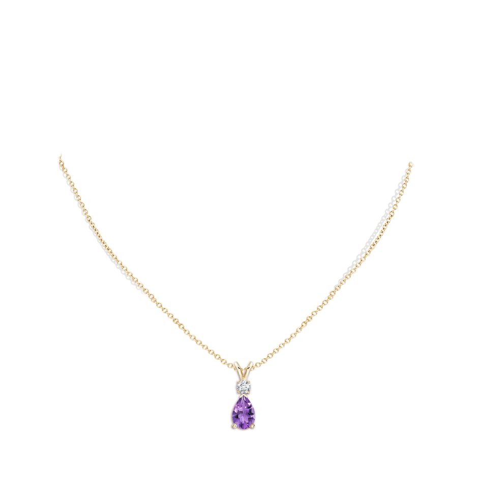 10x7mm AA Amethyst Teardrop Pendant with Diamond in Yellow Gold pen