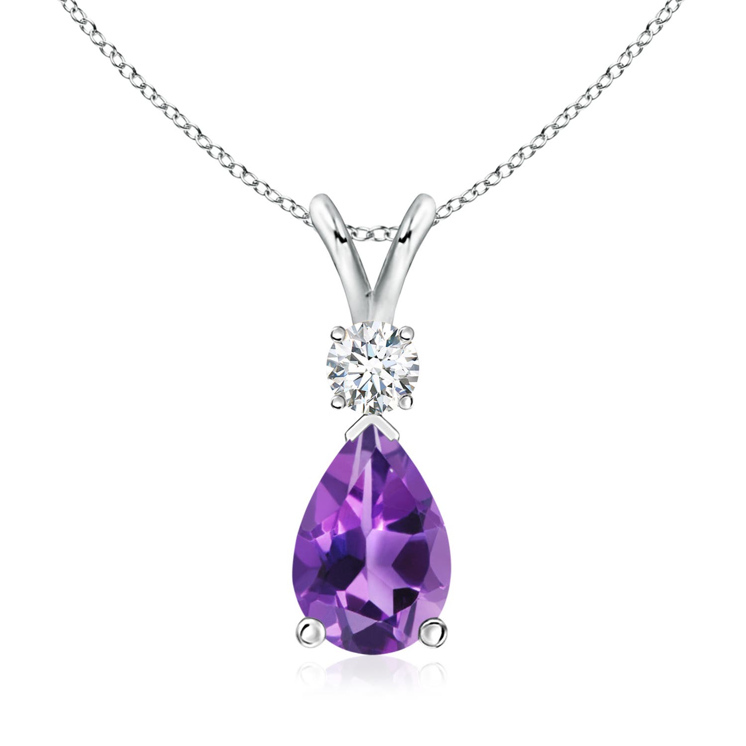 10x7mm AAA Amethyst Teardrop Pendant with Diamond in P950 Platinum