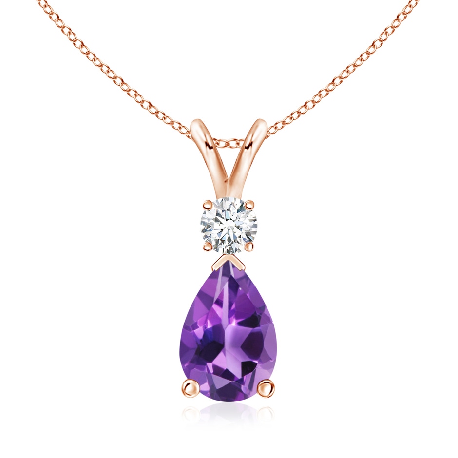 10x7mm AAA Amethyst Teardrop Pendant with Diamond in Rose Gold 