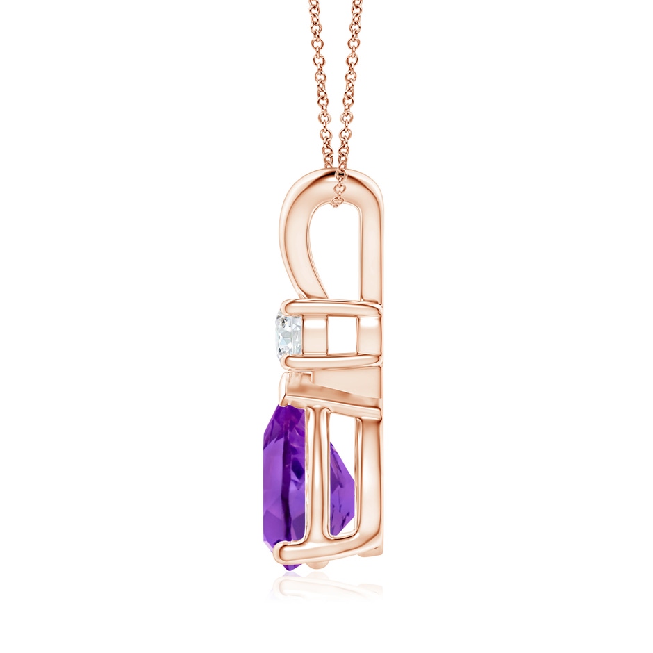 10x7mm AAA Amethyst Teardrop Pendant with Diamond in Rose Gold side 199