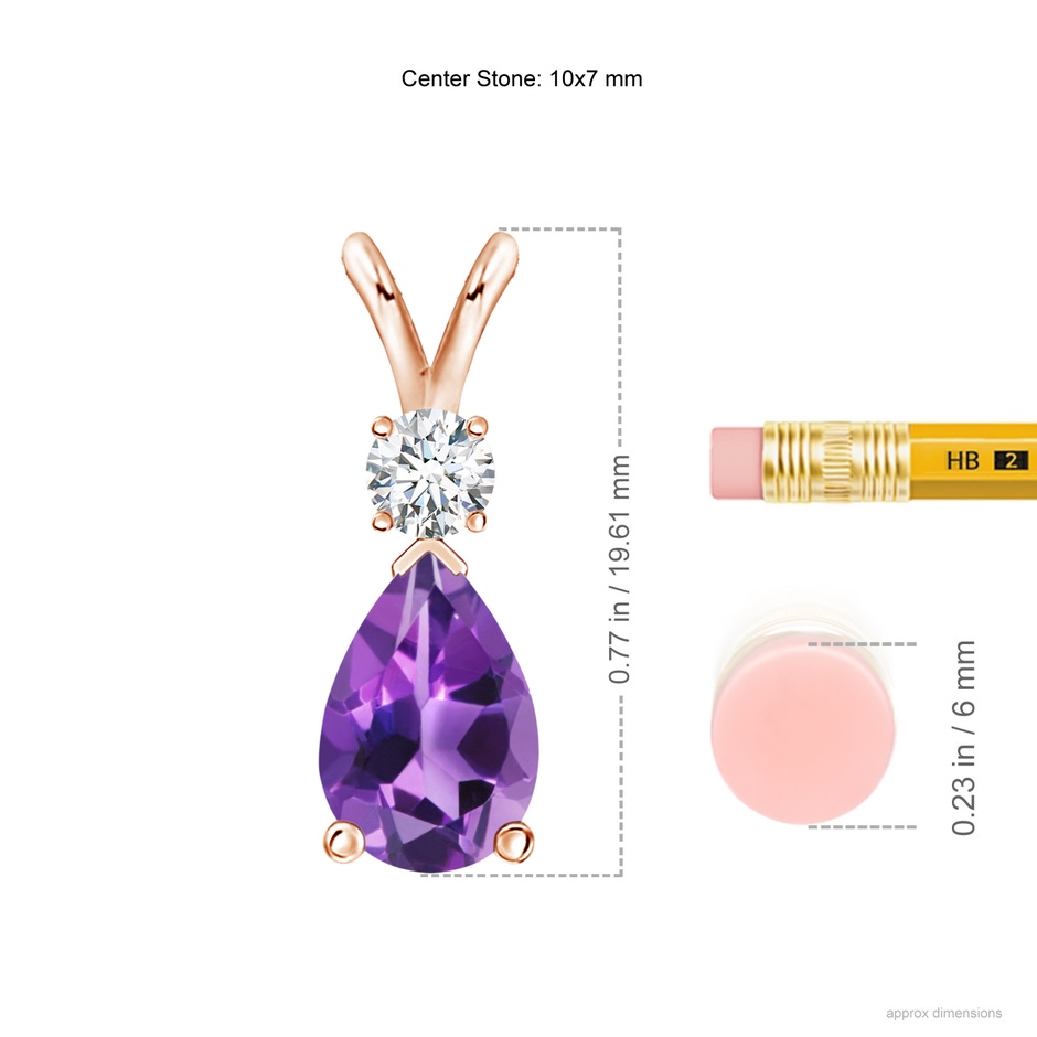 10x7mm AAA Amethyst Teardrop Pendant with Diamond in Rose Gold ruler