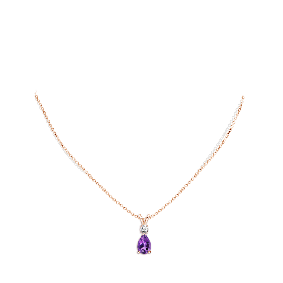 10x7mm AAA Amethyst Teardrop Pendant with Diamond in Rose Gold pen