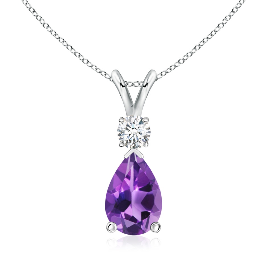 10x7mm AAA Amethyst Teardrop Pendant with Diamond in White Gold 