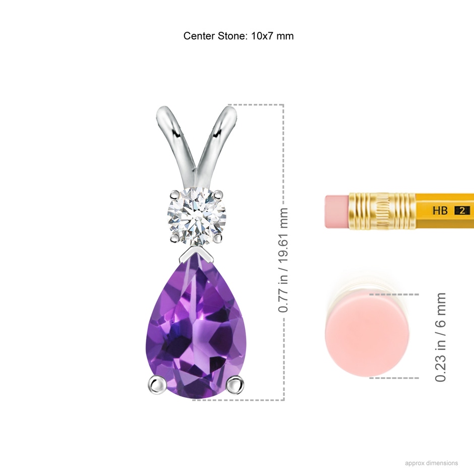 10x7mm AAA Amethyst Teardrop Pendant with Diamond in White Gold ruler