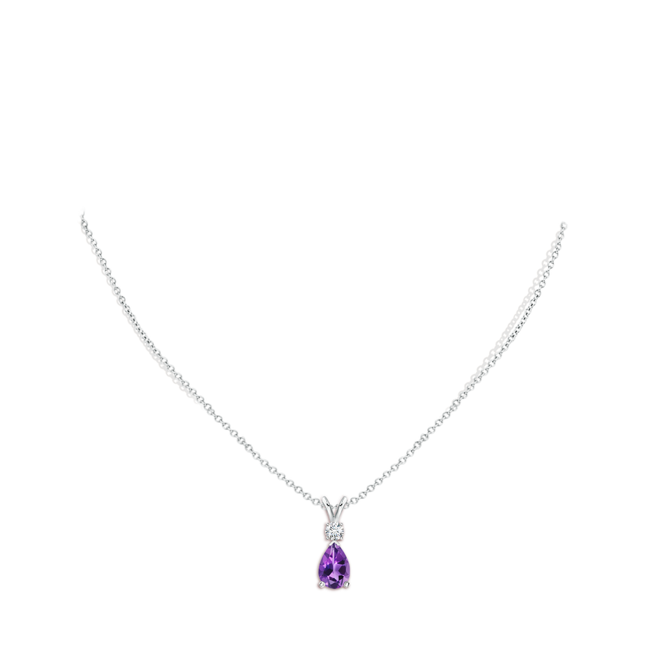 10x7mm AAA Amethyst Teardrop Pendant with Diamond in White Gold pen